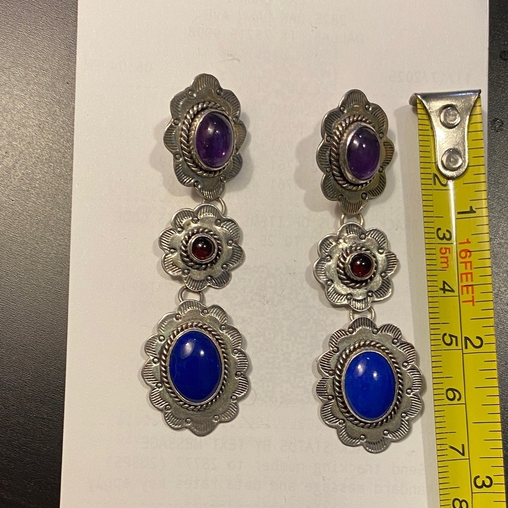 Nakai Navajo Sterling Silver, amethyst &  Lapis Lazuli Earrings - Picture 7 of 7